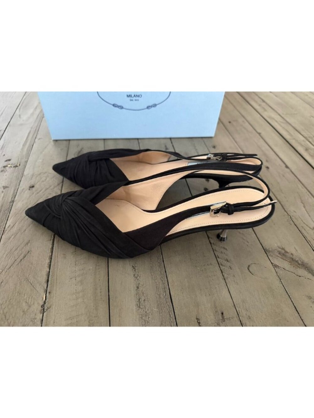 PRADA SLINGBACK PUMPS SHOES POINTED BLACK SIZE 41 11 - Picture 2 of 8